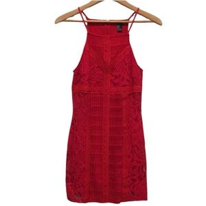 Forever 21, Red Lace Halter Dress, Small